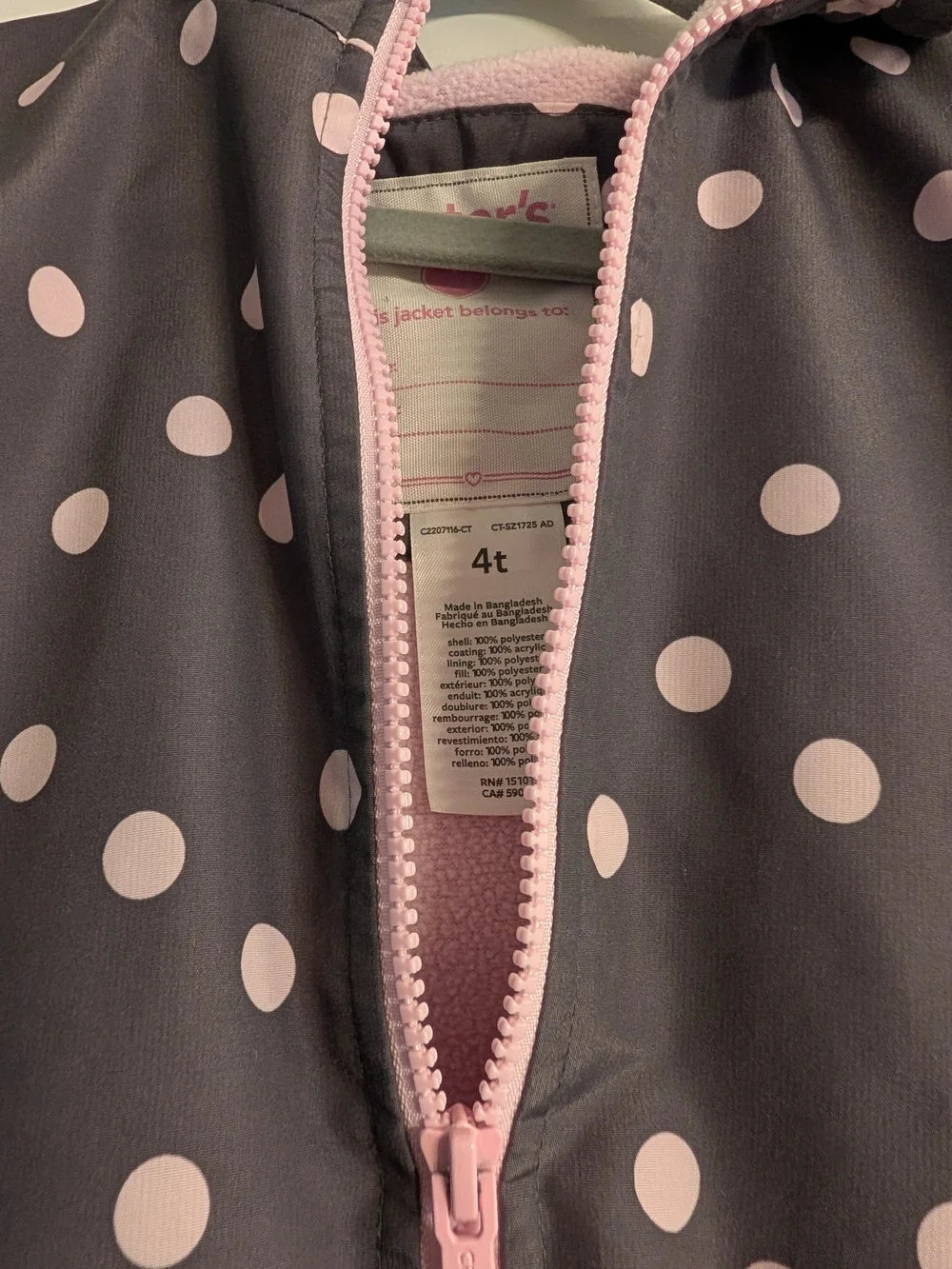 Carter's Gray Raincoat with Pink Polka Dots